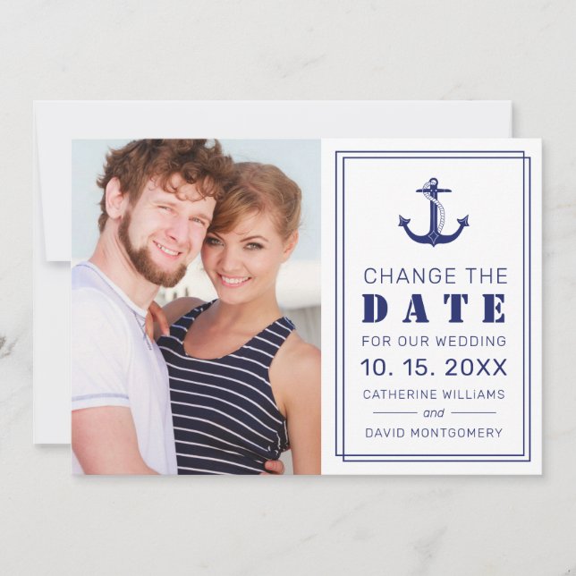 Save The Date Ancre Bleue de la marine nautique Photo Modifier l (Devant)