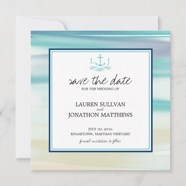 Save The Date Ancre de monogramme d'aquarelle océanique Enregist (Devant)