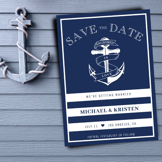Save The Date Ancré en amour Nautique Bleu Ancre Mariage (Anchored in Love Nautical Blue Anchor Wedding Save The Date
)
