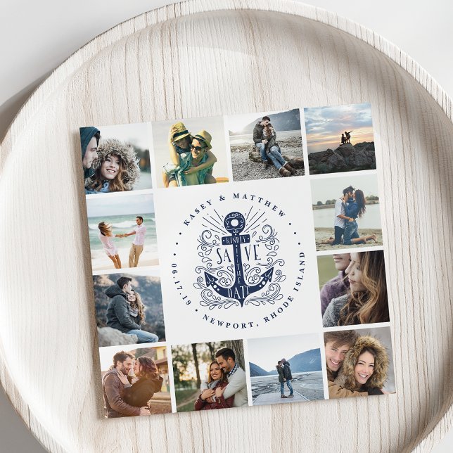 Save The Date Ancre main dessinée | Collage de photos Enregistre (Créateur téléchargé)