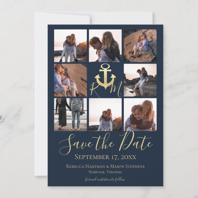 Save The Date Ancre Monogramme marine Blue Multi Photo (Devant)