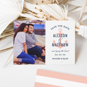 Save The Date Ancre Nautilique Rose Corail Photo Mariage