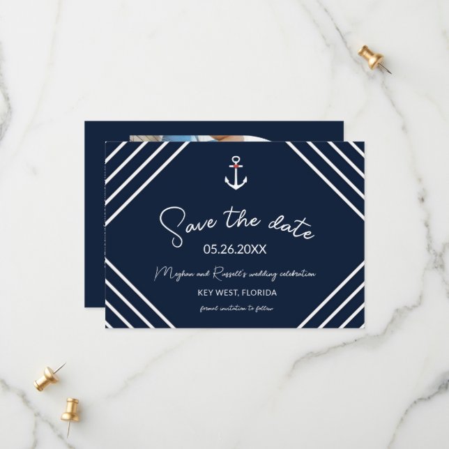 Save The Date Ancre nautique Beach Wedding Enregistrer la date (Devant/Arrière en situation)