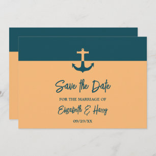 Save The Date Ancre nautique - Bleu corail - Mariage plage