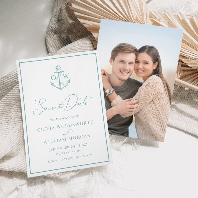 Save The Date Ancre nautique Monogramme Aqua Mariage bleu (Créateur téléchargé)