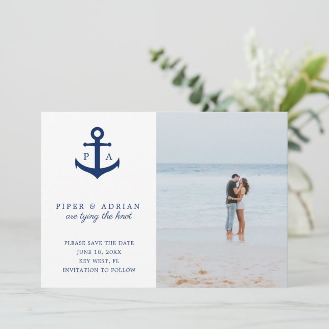 Save The Date Ancre nautique Photo Mariage moderne (Debout devant)