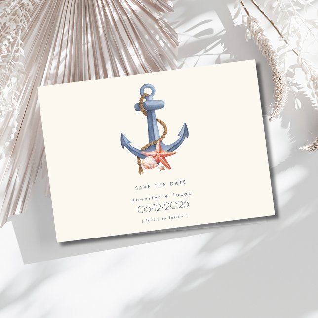 Save The Date Ancre nautique Photo Plage côtière Mariage (Nautical Anchor Photo Coastal Beach Wedding Save The Date)
