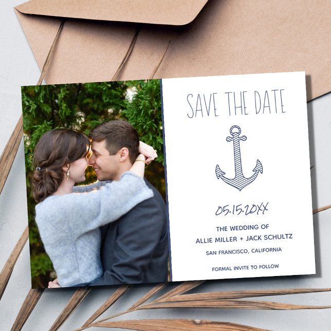 Save The Date Ancre nautique Photo Plage Mariage (Nautical Anchor Photo Beach Wedding Save The Date)