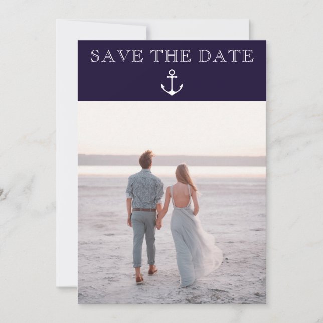 Save The Date Ancre Nautique Plage Mariage Photo Enregistrer La  (Devant)