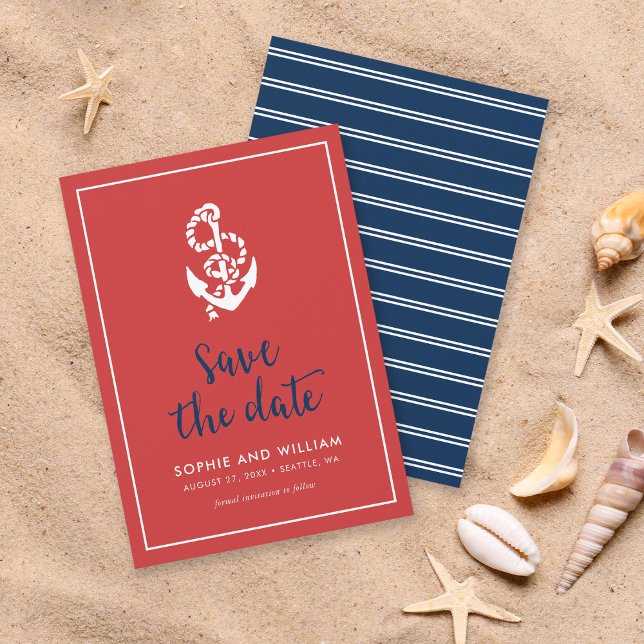 Save The Date Ancre Rouge et Bleu Script Économisez la Date (Créateur téléchargé)