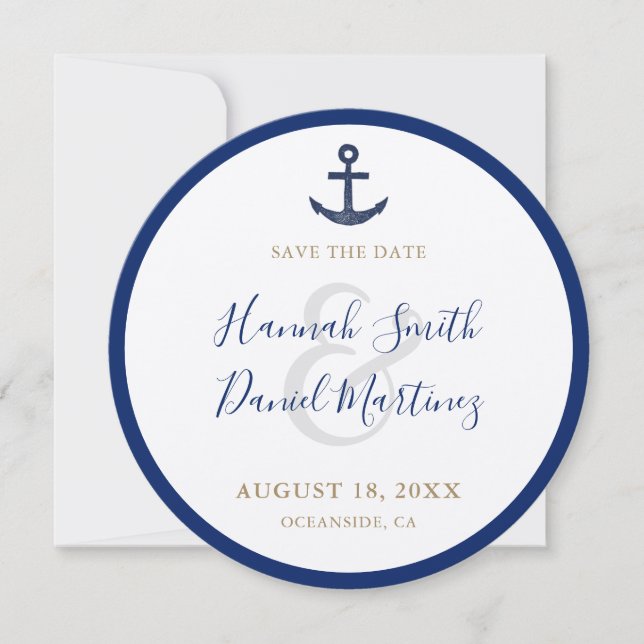 Save The Date Ancre Round Nautical Boat Wedding Enregistrer la d (Devant)