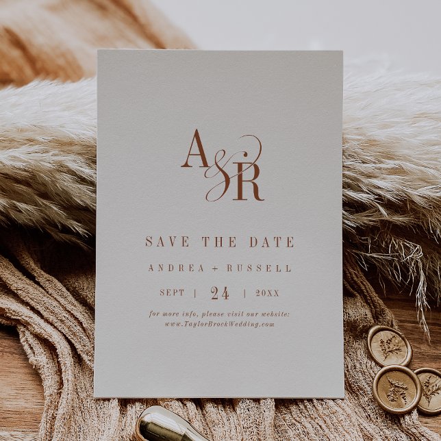 Save The Date ANDREA Monogram Simple Boho Cream Minimal Wedding (ANDREA Monogram Simple Boho Cream Minimal Wedding Save The Date)