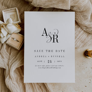Save The Date ANDREA Monogramme Simple moderne blanc Mariage noi