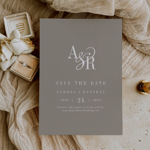 Save The Date ANDREA Monogramme Simple Taupe Rustique Mariage