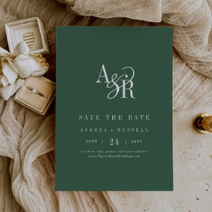 Save The Date ANDREA Monogramme Simple Vert Foncé Mariage Minima