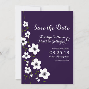 Save The Date Anémone Violet Foncé Moderne Sauvegarder la Date