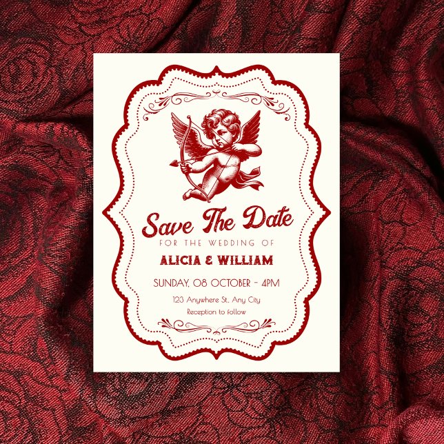 Save The Date ange de cupidon rouge mariage  (Créateur téléchargé)
