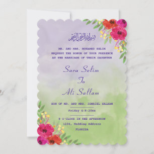 Save The Date Anglais Musulman Lavande & vert Aquarelle Florale