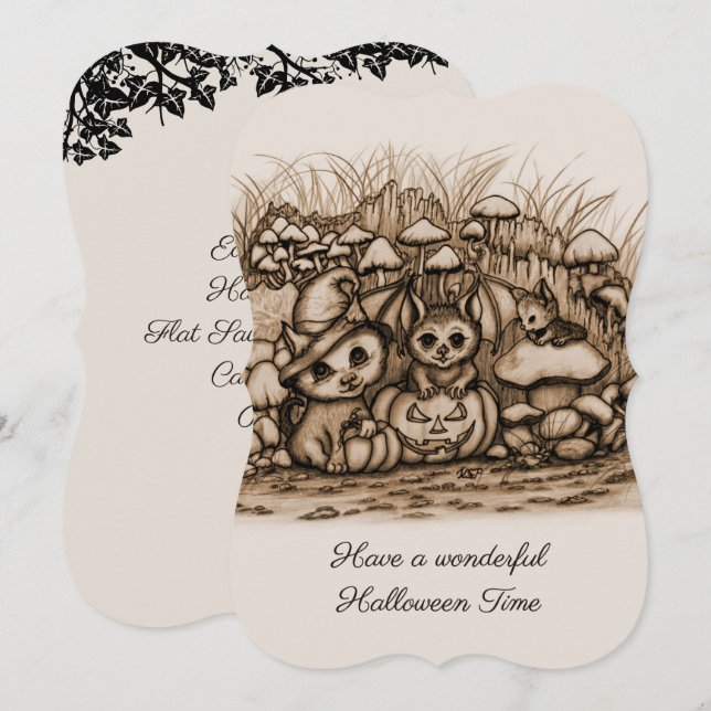 Save The Date Animaux mignons attendant Halloween (Devant / Derrière)