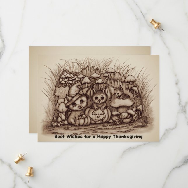 Save The Date Animaux mignons attendant Thanksgiving (Devant/Arrière en situation)