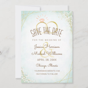 Save The Date Anneaux d'aquarelle modernes Twids Bloom Turquoise
