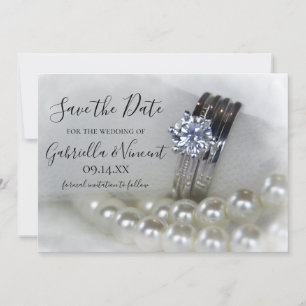 Save The Date Anneaux de diamant et mariage de perles Enregistre