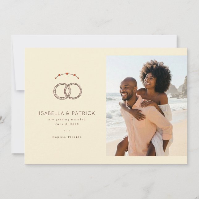 Save The Date Anneaux de mariage beige joyeux (Devant)