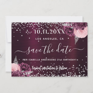 Save The Date Anniversaire bordeaux argent floral enregistrer la
