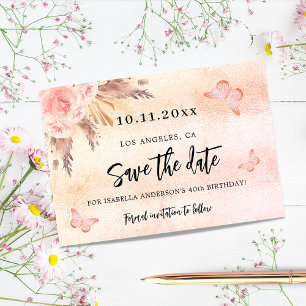 Save The Date Anniversaire de fête pampas herbe florales papillo