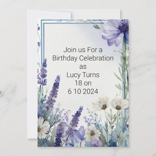 Save The Date Anniversaire des fleurs bleues élégantes (Devant)