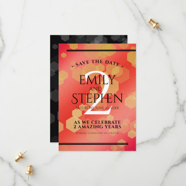 Save The Date Anniversaire élégant du 2ème Mariage Garnet (Devant/Arrière en situation)