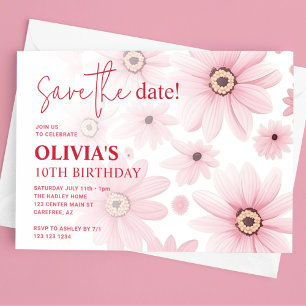 Save The Date Anniversaire enfant Fleur de Pissenlit Rose