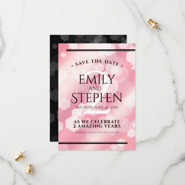 Save The Date Anniversaire Mariage élégant du 2e Rose Quartz (Devant/Arrière en situation)