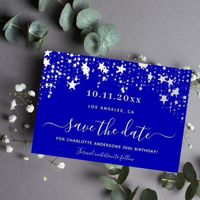 Save The Date Anniversaire royal bleu étoiles (Créateur téléchargé)