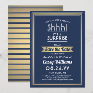 Save The Date Anniversaire Surprise Party Marine Bleu, Blanc et 