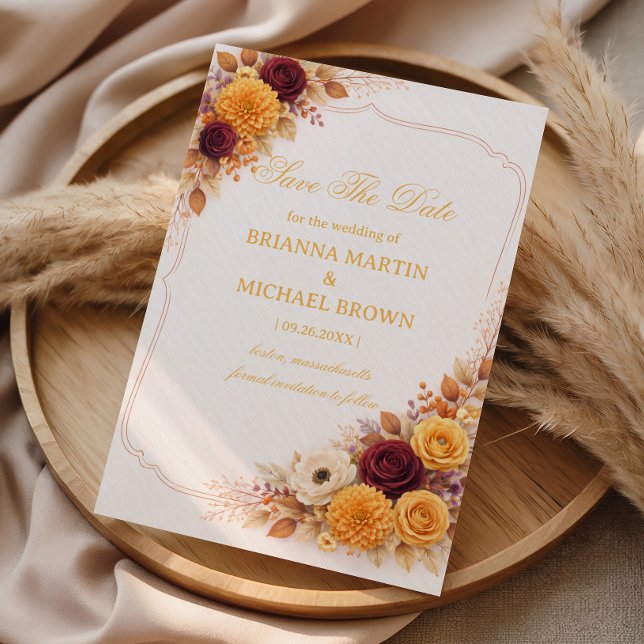 Save The Date Annonce Chaleureuse Florale d'Automne (Créateur téléchargé)