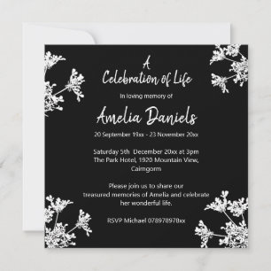 Save The Date Annonce de célébration de vie en noir et blanc