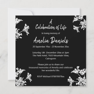 Save The Date Annonce de célébration de vie en noir et blanc