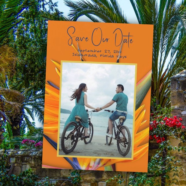 Save The Date Annonce de l'oiseau de paradis orange pour la date (Créateur téléchargé)