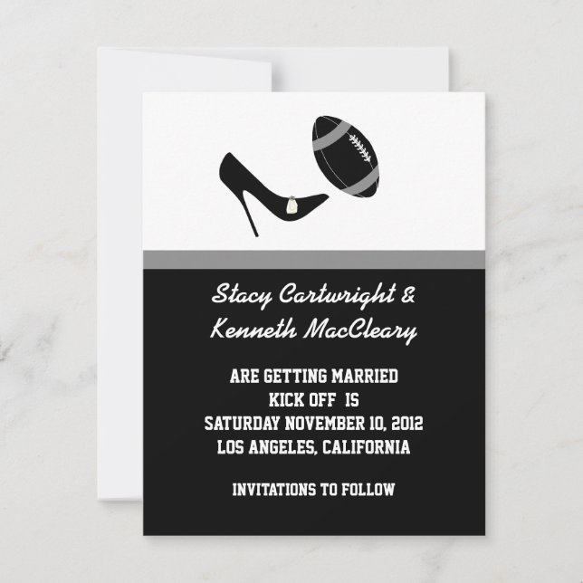Save The Date Annonce de mariage de football noir à conserver po (Devant)