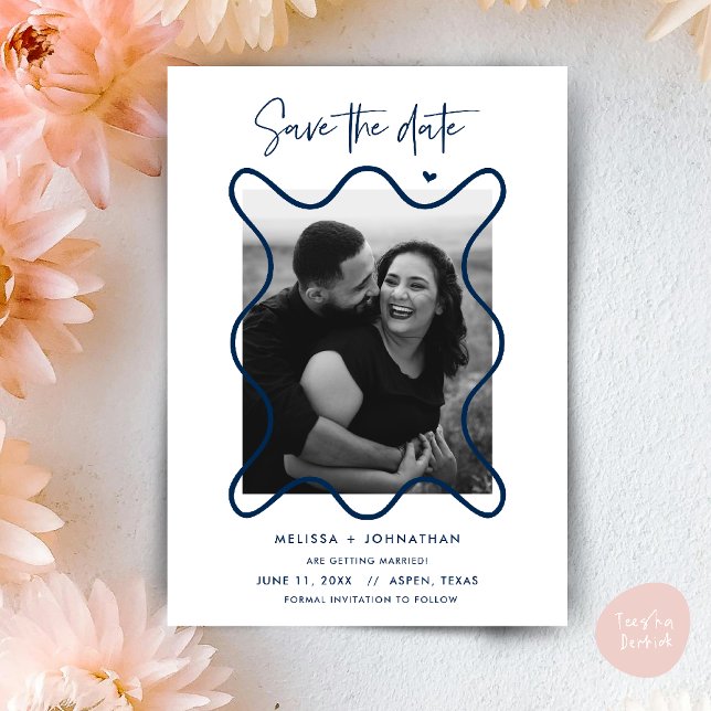 Save The Date Annonce de mariage pour un heureux couple (Happy Couple Save the date wedding announcement whimsical in navy blue)