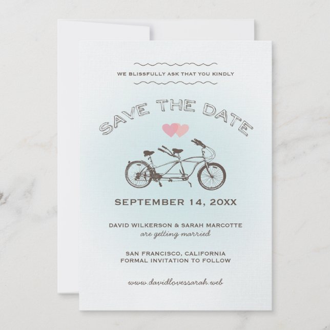 Save The Date Annonce de Mise à Jour de Date de Mariage sur Vélo (Devant)