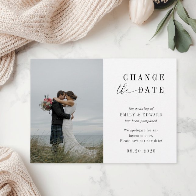 Save The Date Annonce de report de mariage photo moderne (Créateur téléchargé)