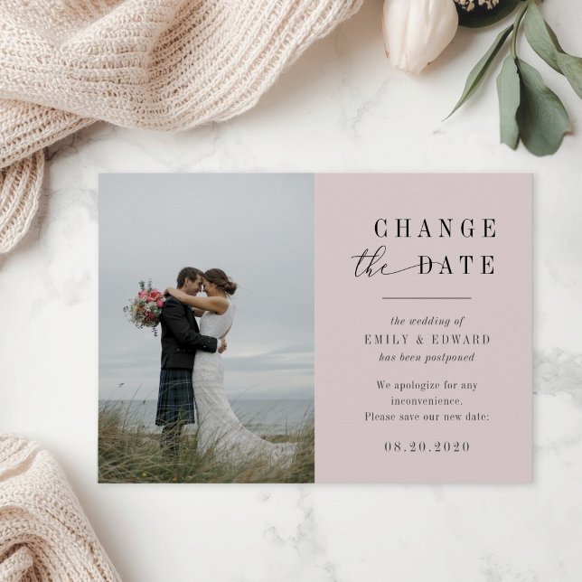 Save The Date Annonce de report de mariage rose moderne (Créateur téléchargé)