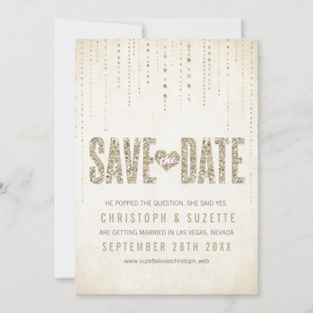 Save The Date Annonce de sauvegarde de date avec paillettes doré (Devant)