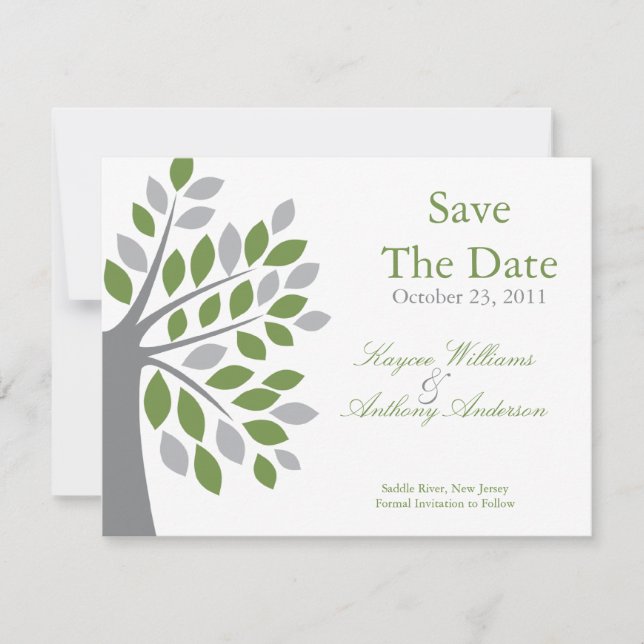 Save The Date Annonce de sauvegarde de date de l'arbre vert d'au (Devant)