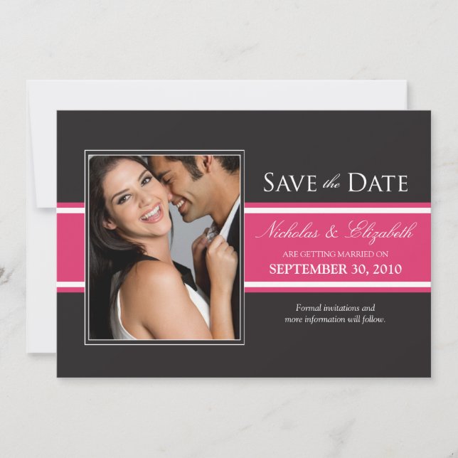 Save The Date Annonce de sauvegarde de date en rayure fuchsia gr (Devant)