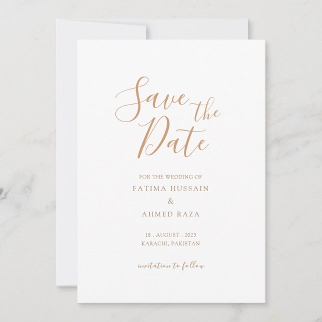 Save The Date Annonce de sauvegarde de date minimale dorée pour  (Devant)