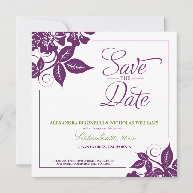Save The Date Annonce de sauvegarde de date moderne florale (vio (Devant)