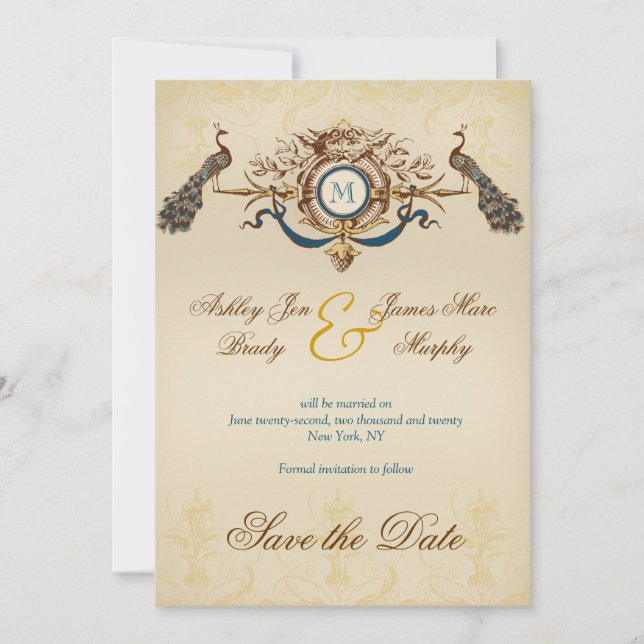 Save The Date Annonce de sauvegarde de date romantique paon (Devant)